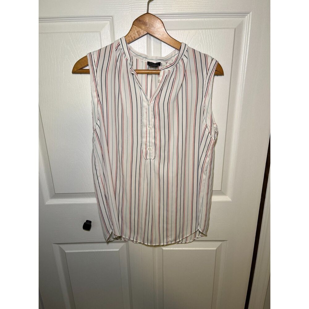 Ann Taylor Factory Sleeveless Striped Blouse Womens Large White Career Top